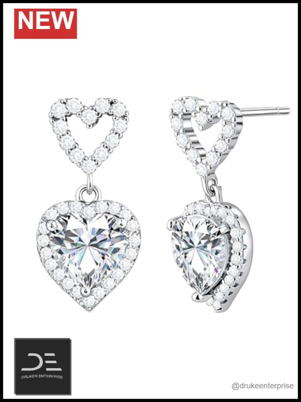 Sterling Silver Heart Moissanite Stud Earrings